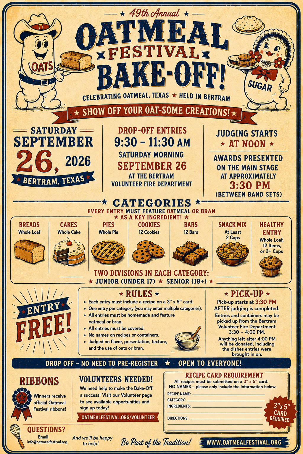 2026 Oatmeal Festival Bake-Off flyer